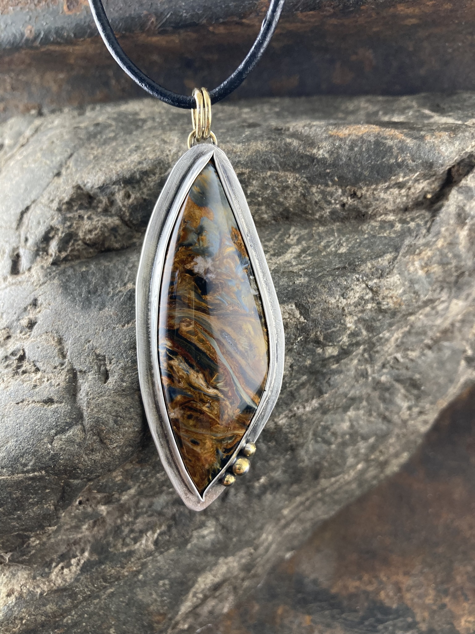 Ocean Jasper and Freshwater Pearl Silver Pendant